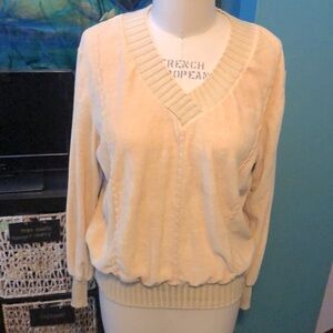 Vintage SEARS pale yellow velour Vneck pullover sweater